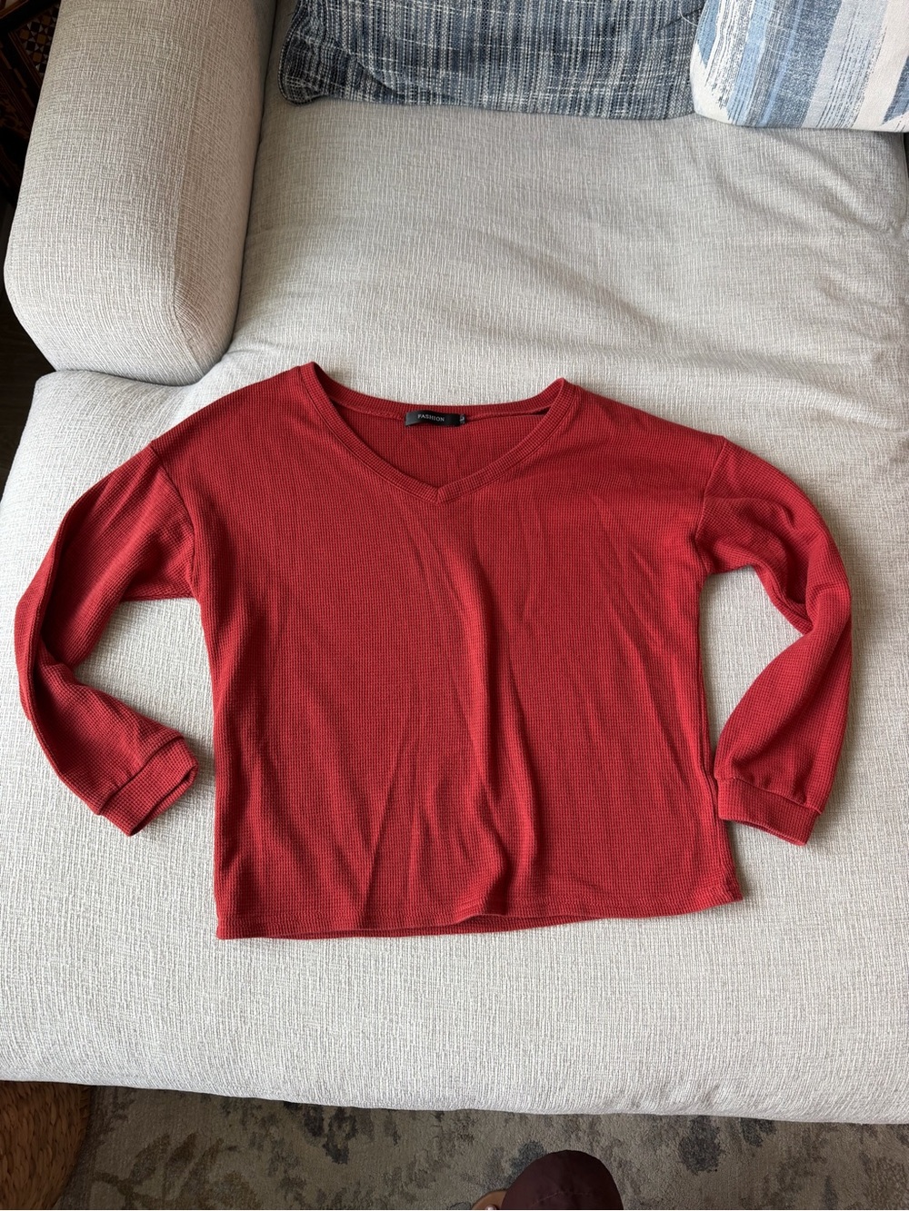 Women's Red V-Neck Long-Sleeve Top